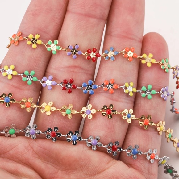 Zara Gold Glazed Multi Color Floral Chain Daisy Dopamine Necklace - Picture 14 of 16